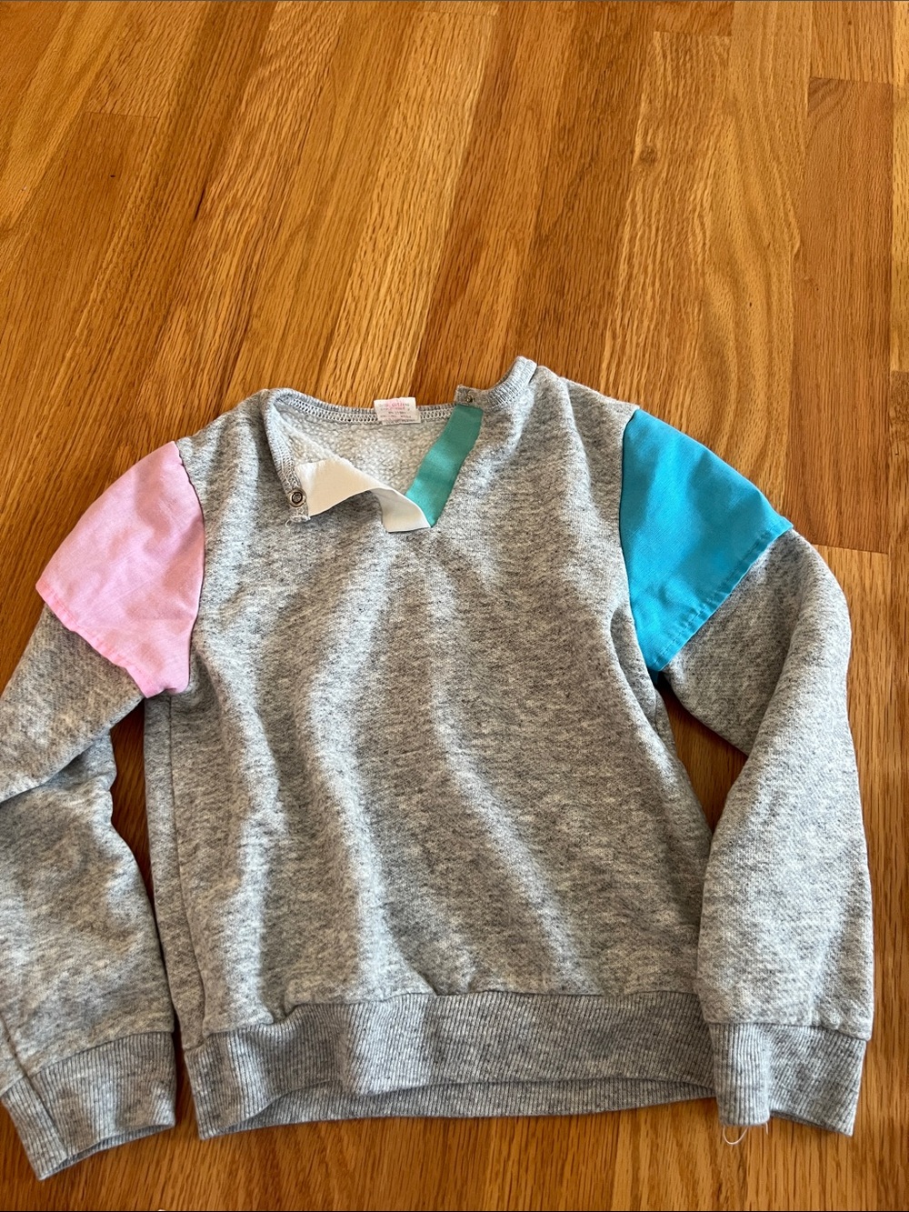 Vintage Sears Kids Grey Sweatshirt with Pink & Blue Accent Sleeves 6x
